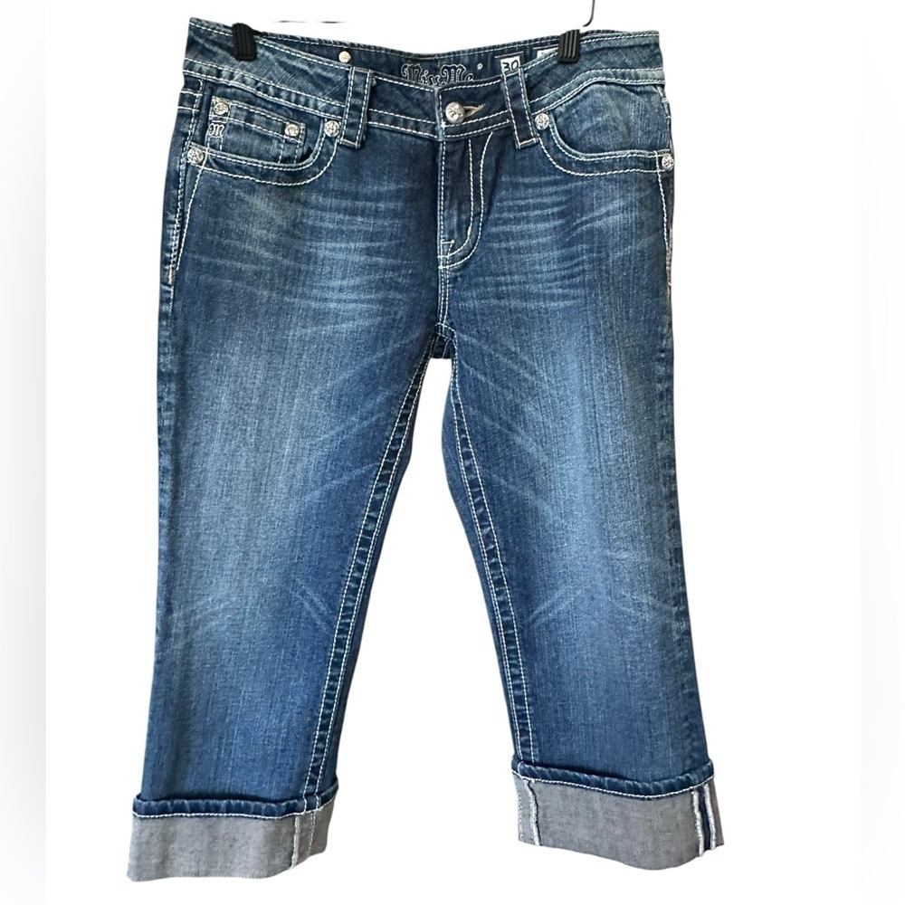 Miss Me Medium Blue Cropped Jeans with Rolled Cuffs size 30